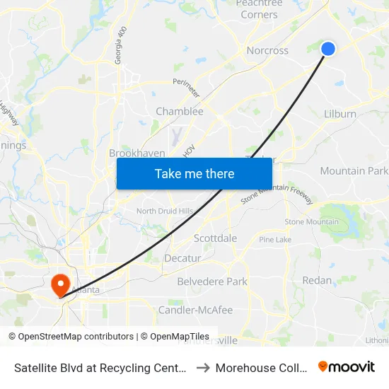 Satellite Blvd at Recycling Center Ib to Morehouse College map