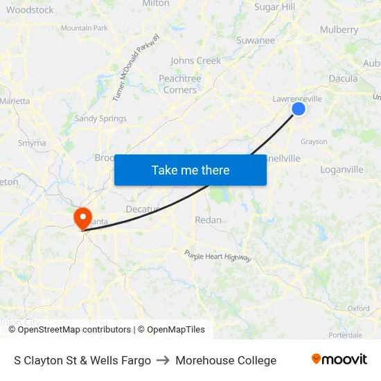 S Clayton St & Wells Fargo to Morehouse College map