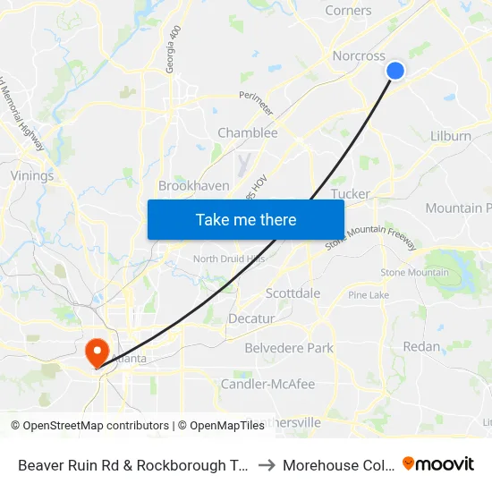 Beaver Ruin Rd & Rockborough Tr (Dmv) to Morehouse College map