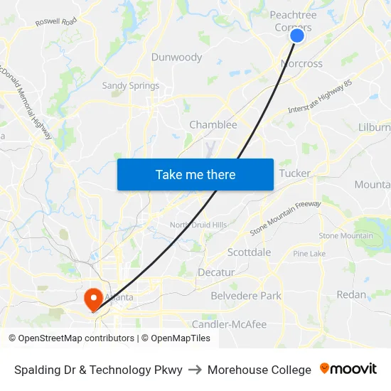 Spalding Dr & Technology Pkwy to Morehouse College map