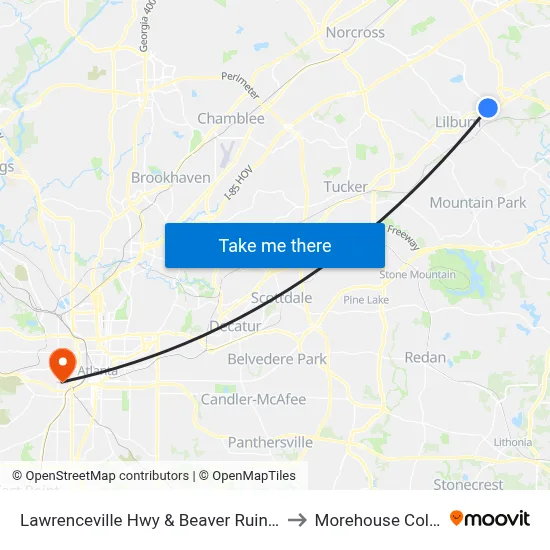 Lawrenceville Hwy & Beaver Ruin Rd Ob to Morehouse College map