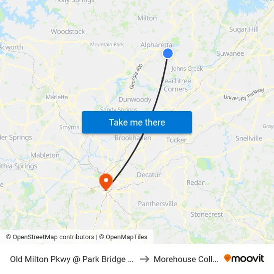 Old Milton Pkwy @ Park Bridge Pkwy to Morehouse College map