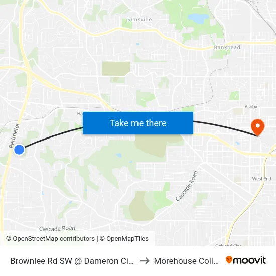 Brownlee Rd SW @ Dameron Cir SW to Morehouse College map