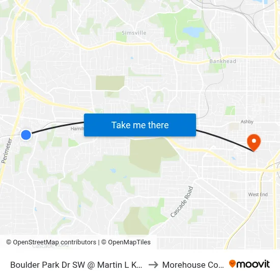 Boulder Park Dr SW @ Martin L King Jr Dr to Morehouse College map