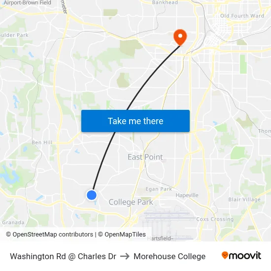Washington Rd @ Charles Dr to Morehouse College map