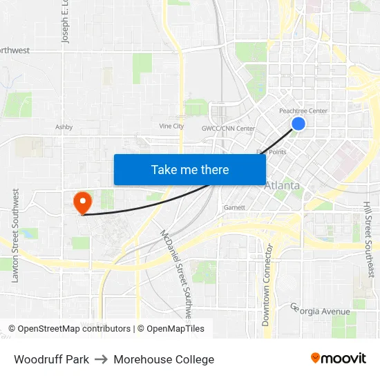 Woodruff Park to Morehouse College map