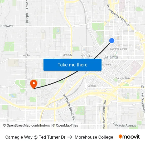 Carnegie Way @ Ted Turner Dr to Morehouse College map
