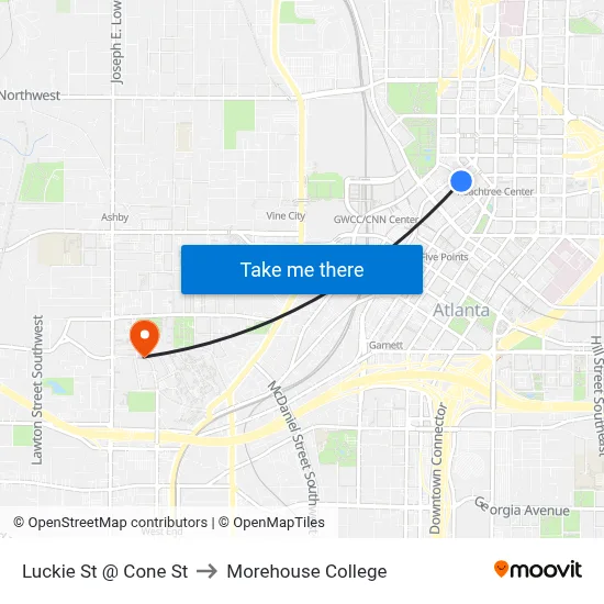 Luckie St @ Cone St to Morehouse College map