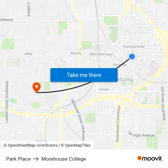 Park Place to Morehouse College map