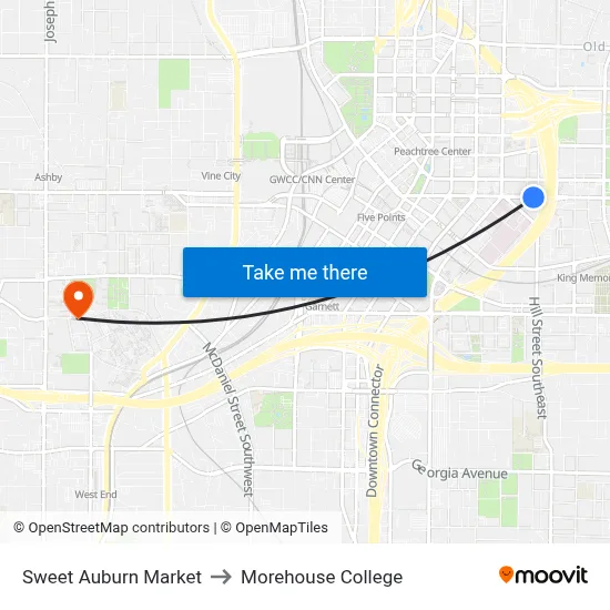 Sweet Auburn Market to Morehouse College map