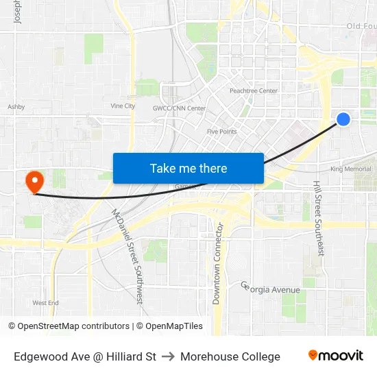 Edgewood Ave @ Hilliard St to Morehouse College map