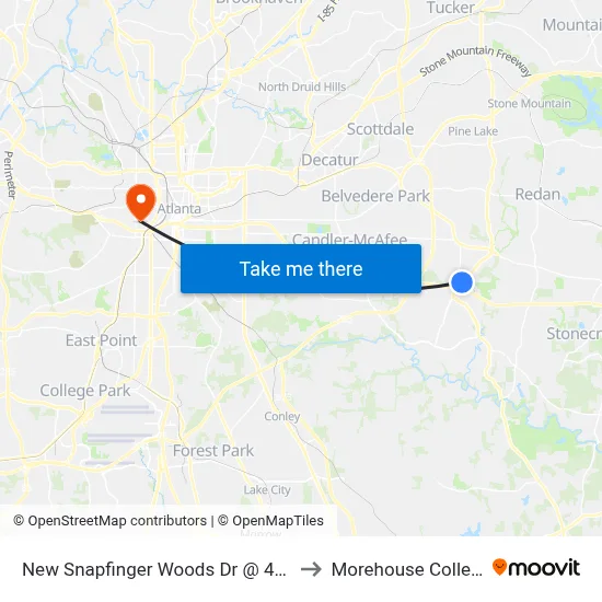 New Snapfinger Woods Dr @ 4325 to Morehouse College map