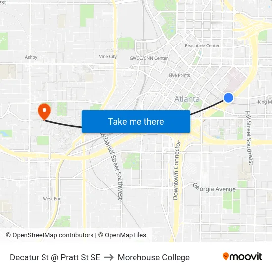 Decatur St @ Pratt St SE to Morehouse College map