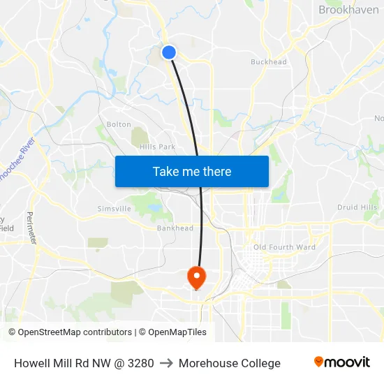 Howell Mill Rd NW @ 3280 to Morehouse College map