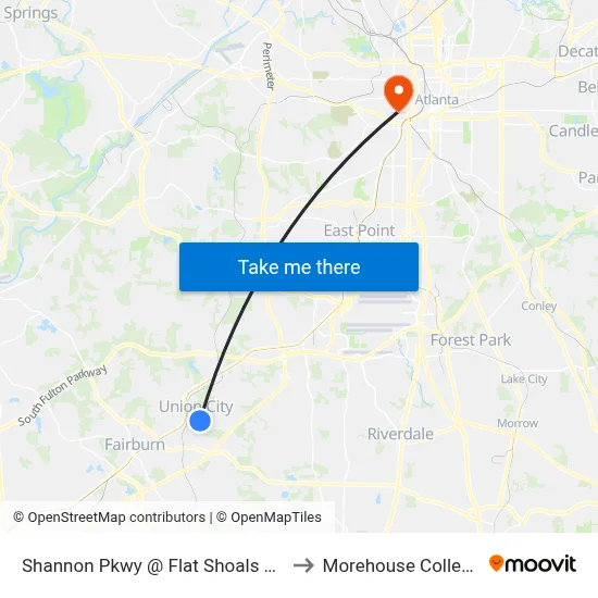 Shannon Pkwy @ Flat Shoals Rd to Morehouse College map