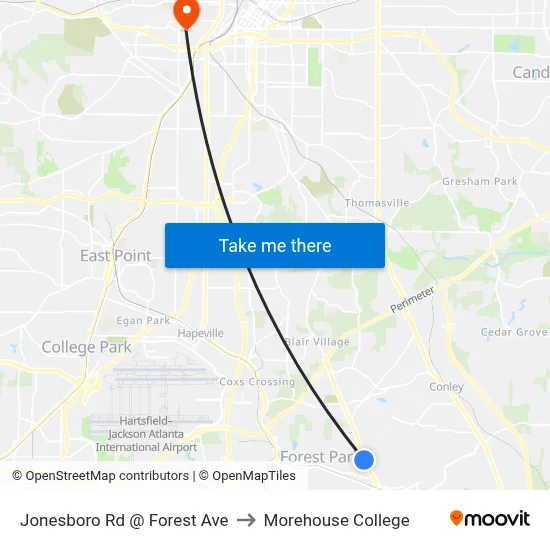 Jonesboro Rd @ Forest Ave to Morehouse College map