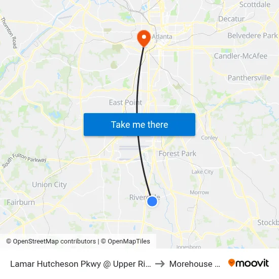 Lamar Hutcheson Pkwy @ Upper Riverdale Rd SW to Morehouse College map