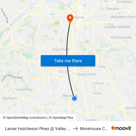 Lamar Hutcheson Pkwy @ Valley Hill Rd SW to Morehouse College map