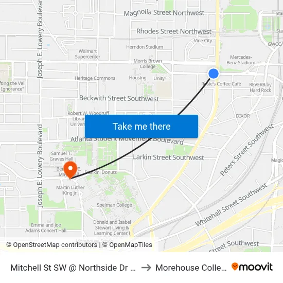 Mitchell St SW @ Northside Dr SW to Morehouse College map