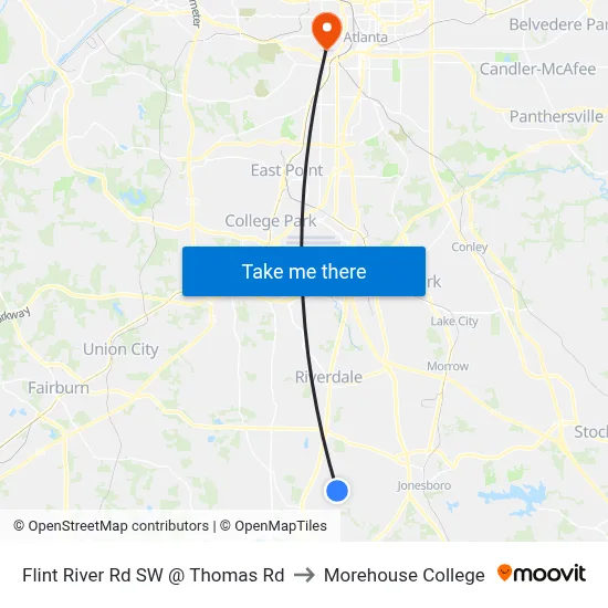 Flint River Rd SW @ Thomas Rd to Morehouse College map