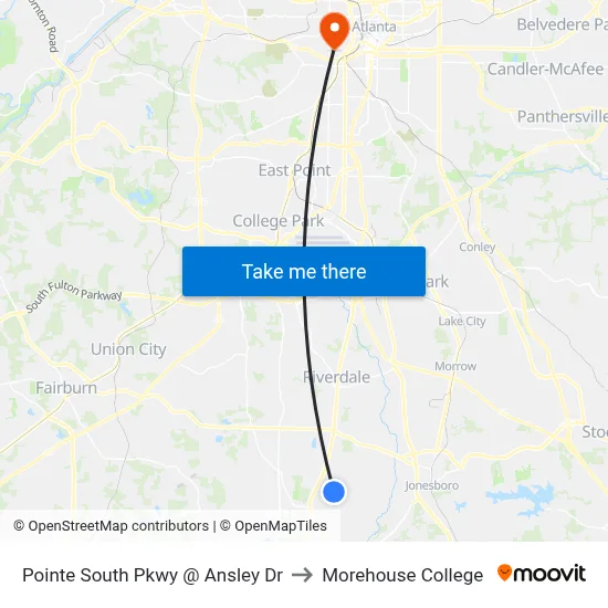 Pointe South Pkwy @ Ansley Dr to Morehouse College map