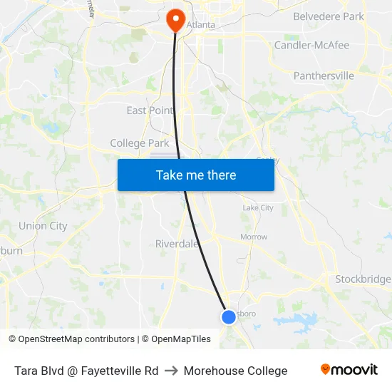 Tara Blvd @ Fayetteville Rd to Morehouse College map