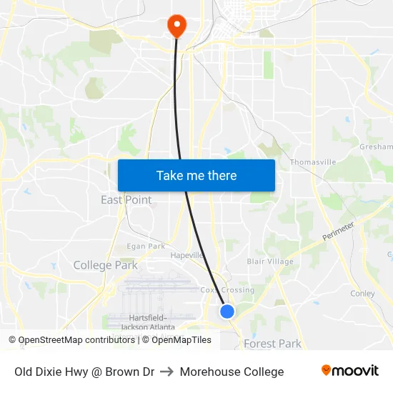 Old Dixie Hwy @ Brown Dr to Morehouse College map