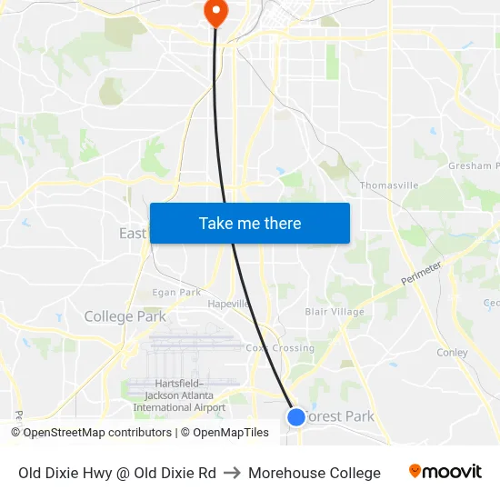 Old Dixie Hwy @ Old Dixie Rd to Morehouse College map