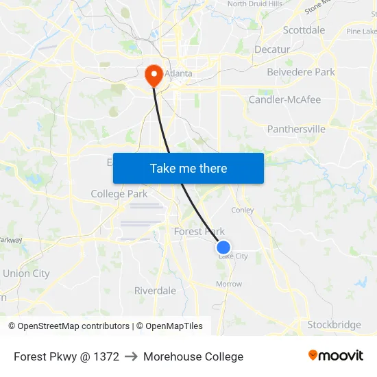 Forest Pkwy @ 1372 to Morehouse College map