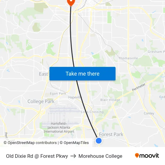 Old Dixie Rd @ Forest Pkwy to Morehouse College map