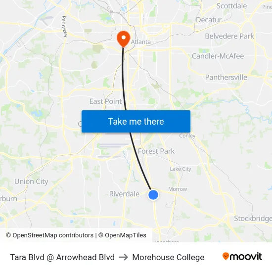 Tara Blvd @ Arrowhead Blvd to Morehouse College map