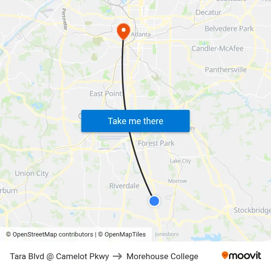 Tara Blvd @ Camelot Pkwy to Morehouse College map