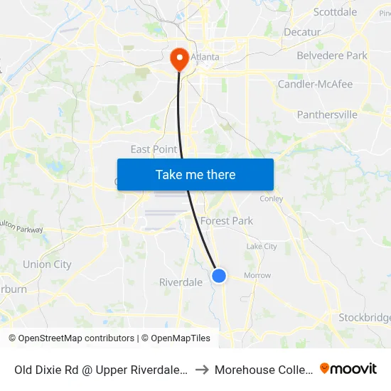 Old Dixie Rd @ Upper Riverdale Rd to Morehouse College map