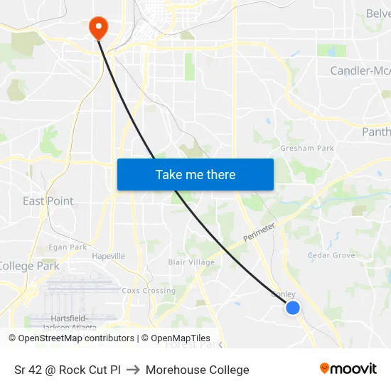 Sr 42 @ Rock Cut Pl to Morehouse College map
