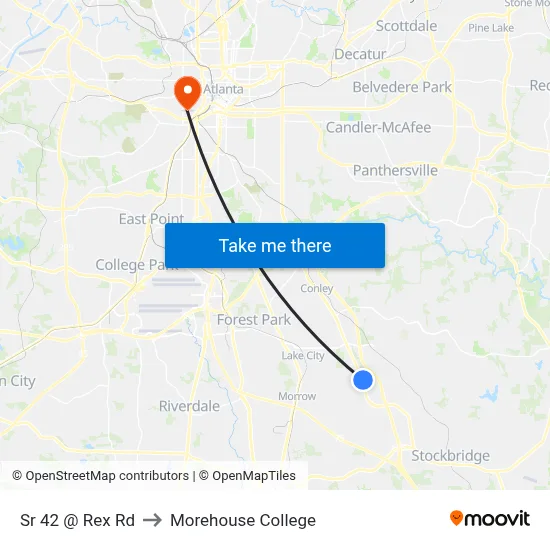 Sr 42 @ Rex Rd to Morehouse College map