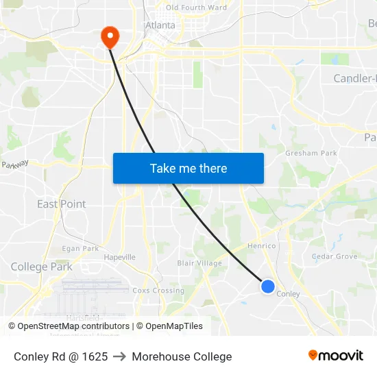 Conley Rd @ 1625 to Morehouse College map