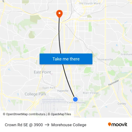 Crown Rd SE @ 3900 to Morehouse College map