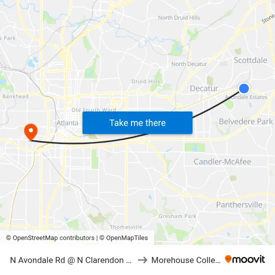 N Avondale Rd @ N Clarendon Ave to Morehouse College map