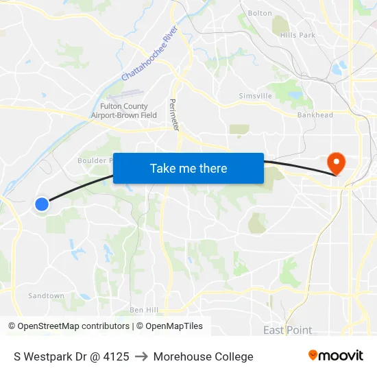 S Westpark Dr @ 4125 to Morehouse College map