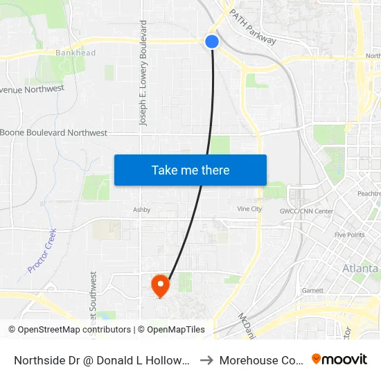 Northside Dr @ Donald L Hollowell Pkwy to Morehouse College map