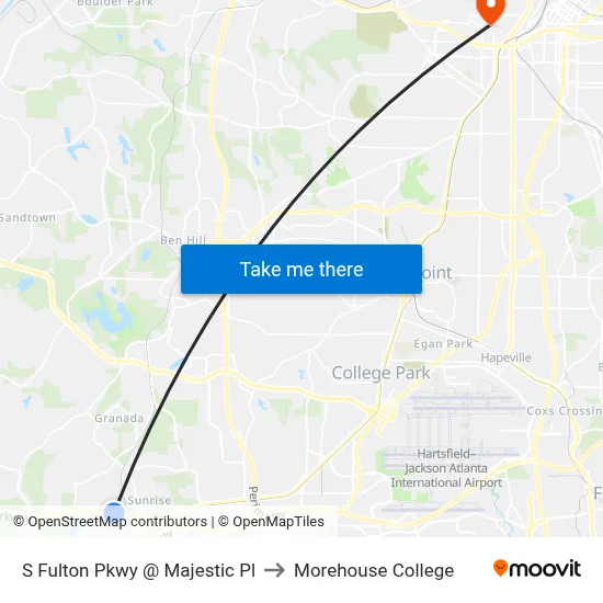 S Fulton Pkwy @ Majestic Pl to Morehouse College map