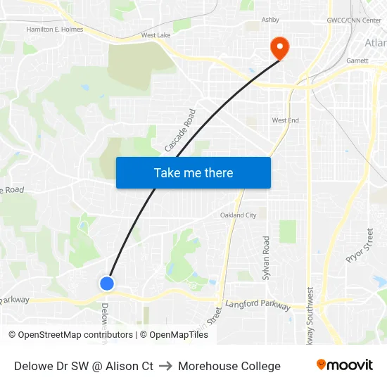 Delowe Dr SW @ Alison Ct to Morehouse College map