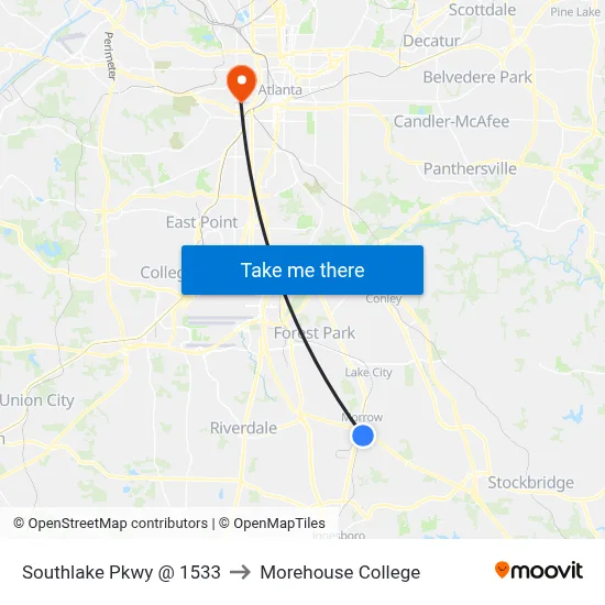 Southlake Pkwy @ 1533 to Morehouse College map