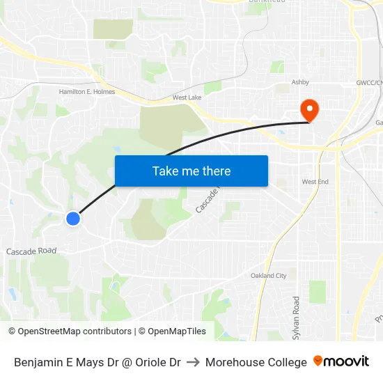 Benjamin E Mays Dr @ Oriole Dr to Morehouse College map