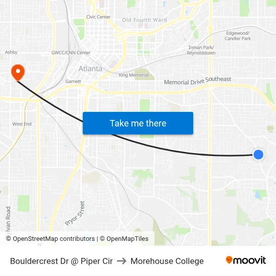 Bouldercrest Dr @ Piper Cir to Morehouse College map