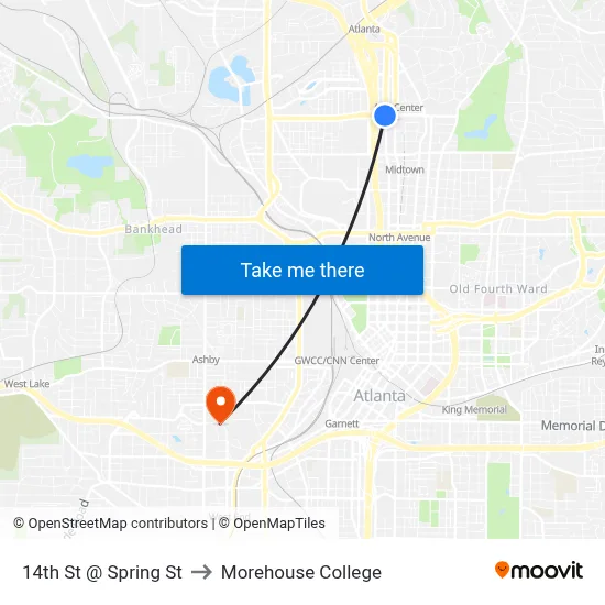 14th St @ Spring St to Morehouse College map