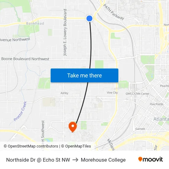 Northside Dr @ Echo St NW to Morehouse College map