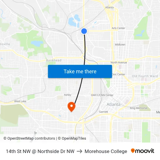 14th St NW @ Northside Dr NW to Morehouse College map