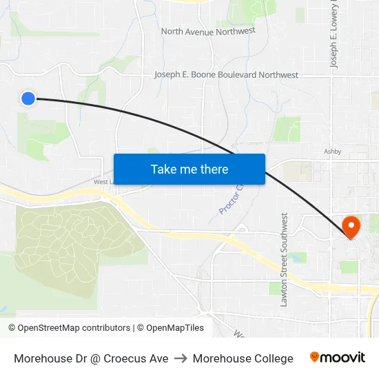 Morehouse Dr @ Croecus Ave to Morehouse College map