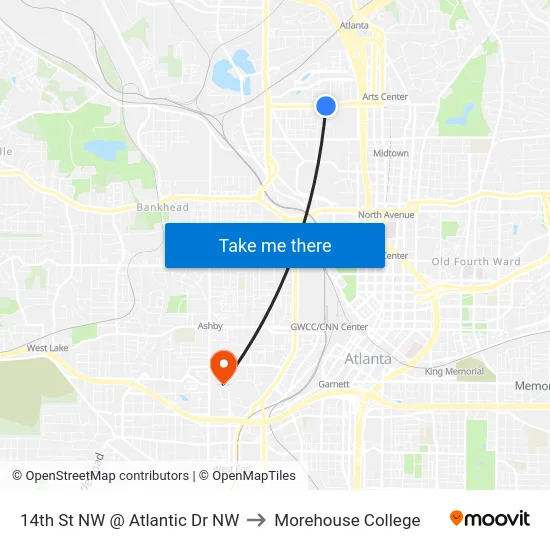 14th St NW @ Atlantic Dr NW to Morehouse College map